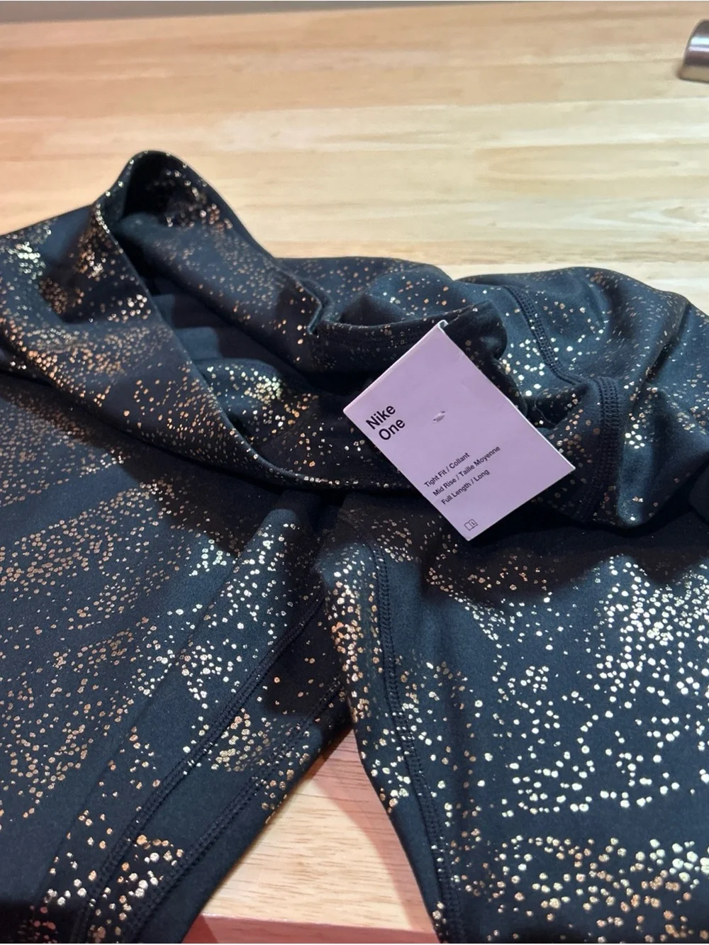 NEW Nike One Women Mid-Rise Foil Printed Leggings Black Gold XXL Tight Fit Ankle